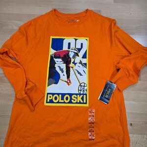 Polo Ralph Lauren Ski Long Sleeve T-Shirt Orange Graphic Youth Large 14/16 NWT